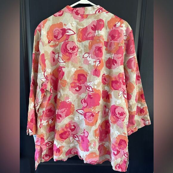 NWT JM Collection Tan & Pink 100% Linen Floral V-Neck Blouse Top Shirt Size 20W - Picture 6 of 6